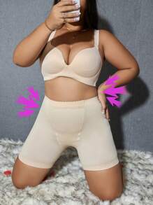 Women's Plus Size Lace Patchwork Slimming Panties With Scallop Trim - Apricot - View 4