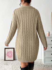 Celure Plus Size Women'S Cable Knitted Wrap Sweater Dress - Khaki - View 2