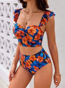 Swim Vcay 女士花卉印花荷叶边肩带比基尼套装夏季海滩 - 彩色 - 查看 1