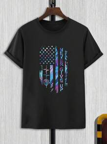 Manfinity LEGND Men's Short Sleeve T-shirt With Letter Print - Black - View 3