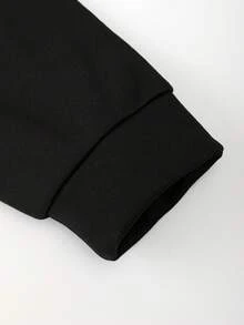 Manfinity Hypemode Men's Coconut Tree & Letter Print Drop Shoulder Hooded Fleece Sweatshirt - Black - View 6