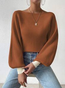 Chiquease Asymmetrical Neck Batwing Sleeve Sweater Pullover Knit Pullover Fall Winter Sweater - Multicolor - View 6