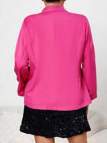 Celure Plus Size Blazer With Shawl Collar, Tie Belt Waist - Hot Pink - View 5