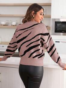 SHEIN Cottnline 女士對比色圓領套頭毛衣 - 藕粉色 - 查看 2