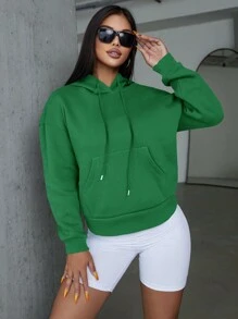 EURMUSE Ladies' Fleece Hoodie With Letter Printed Drawstring - Green - View 2