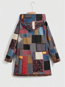 SHEIN LUNE Chaqueta Con Capucha De Forro Polar Con Estampado Empalmado Para Mujer - Multicolor - Ver 2