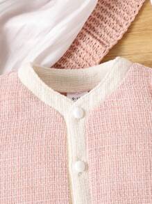 2pcs Baby Girls' Elegant Patchwork Bowknot Decor Long Sleeve Coat For Daily Wear In Autumn And Winter