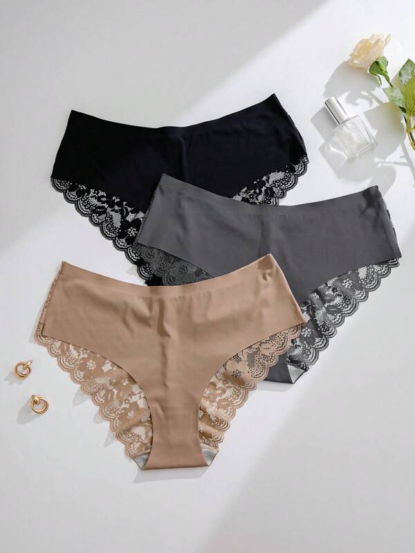 Snug Zone Ropa interior de encaje con contraste, paquete de 3 prendas de lencería de talla grande