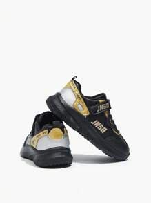 Fashionable Comfortable Flat Portable Boys' Gold Colorblock Sneakers - Black - View 7