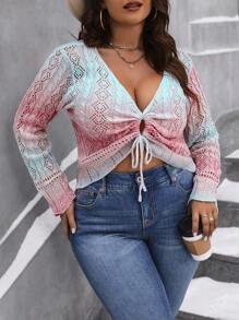 Calvaya 大码渐变镂空针织套头毛衣 秋冬款 - 彩色 - 查看 6