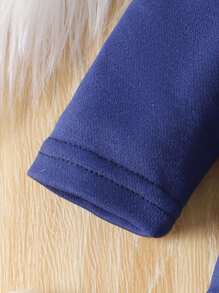 SHEIN 新生男宝宝字母印花连体衣+裤子+帽子套装 - 藍色 - 查看 4