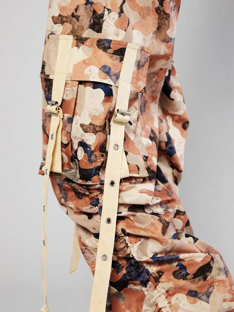 Camo Print Ruched Strap Cargo Pants