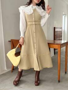 FRIFUL Của phụ nữ Váy không tay ( Áo sơ mi Không bao gồm ) - Màu Khaki - Xem 5