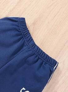 SHEIN 幼兒男童長袖連帽休閒運動衫和運動長褲套裝,適用於春秋兩季 - 藍色 - 查看 6