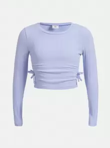SHEIN Tween Girls' Knitted Texture Solid Color Round Neck Casual T-Shirt 3pcs/Set