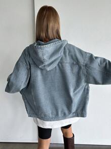 Dazy Star Ladies' Drawstring Hooded Denim Jacket Y2k