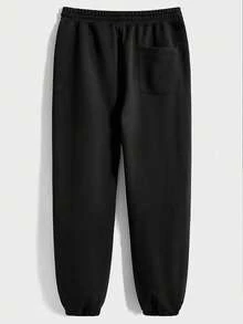 男士字母印花運動褲 - 黑色 - 查看 2