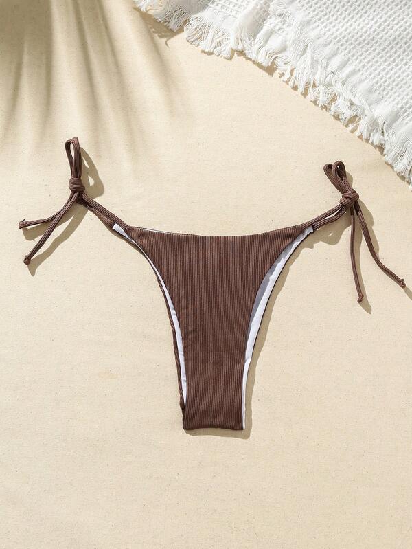 SHEIN Swim BAE Knotted Side Ribbed Knitted Bikini Bottom SHEIN UK