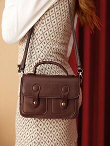 SHEIN MOD Solid Color Women's Crossbody Bag - Brown - View 10