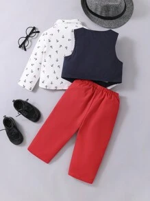 SHEIN 3 件裝新生男嬰紳士風格背心夾克襯衫褲子套裝 - 彩色 - 查看 10