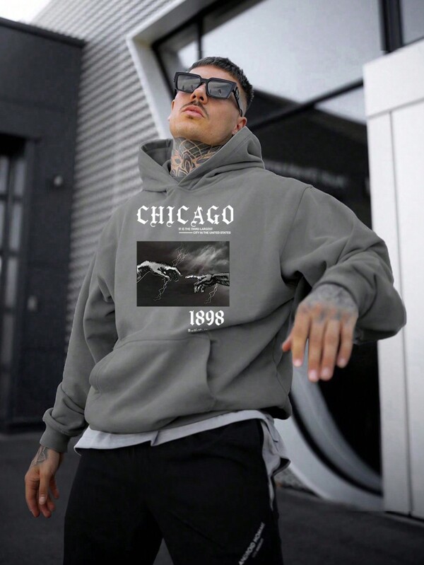 Men's Hooded Sweatshirt With Printed Text Graphic