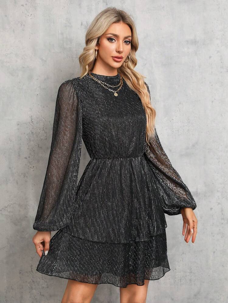 Stand Collar Lantern Sleeve Dress