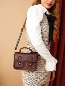 SHEIN MOD Solid Color Women's Crossbody Bag - Brown - View 11