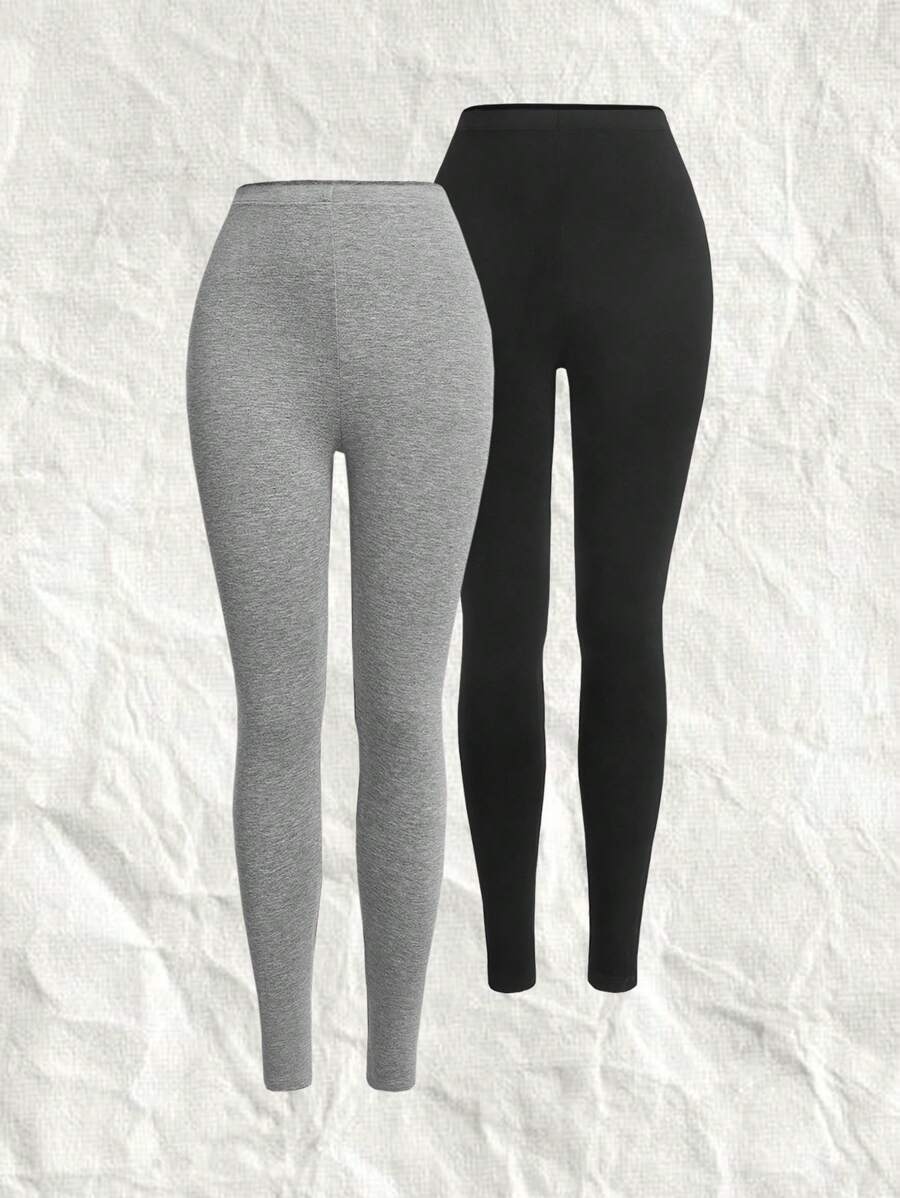 SHEIN EZwear 2pcs/set Plus Size Women's Solid Color Slim Fit Leggings ...