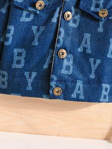 寶寶男孩字母圖案貝里絨衣領泰迪皮毛襯裡外套