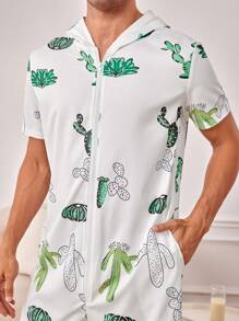 男士仙人掌印花休閒連體褲 - 綠色 - 查看 5