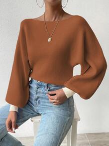 Chiquease Asymmetrical Neck Batwing Sleeve Sweater Pullover Knit Pullover Fall Winter Sweater - Multicolor - View 4