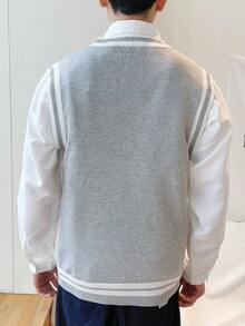 Aesthetic Post Nam In Slogan & Khối màu Áo len vest - Xám - Xem 2