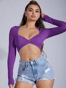 SHEIN SXY 女性打結短上衣 - 紫色 - 查看 5