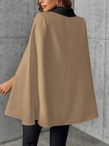 SHEIN Privé Của phụ nữ Tương phản Màu sắc Khăn quàng Áo choàng Tay áo Áo vest - Màu Khaki - Xem 2