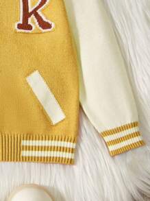 Chaqueta De Punto Impresa Con Cartas Y Dibujos Animados Para Niños Pequeños - Amarillo - Ver 6