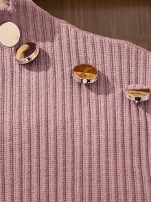 SHEIN Tween女孩荷葉邊細節鈕扣t恤 - 淺粉色 - 查看 6