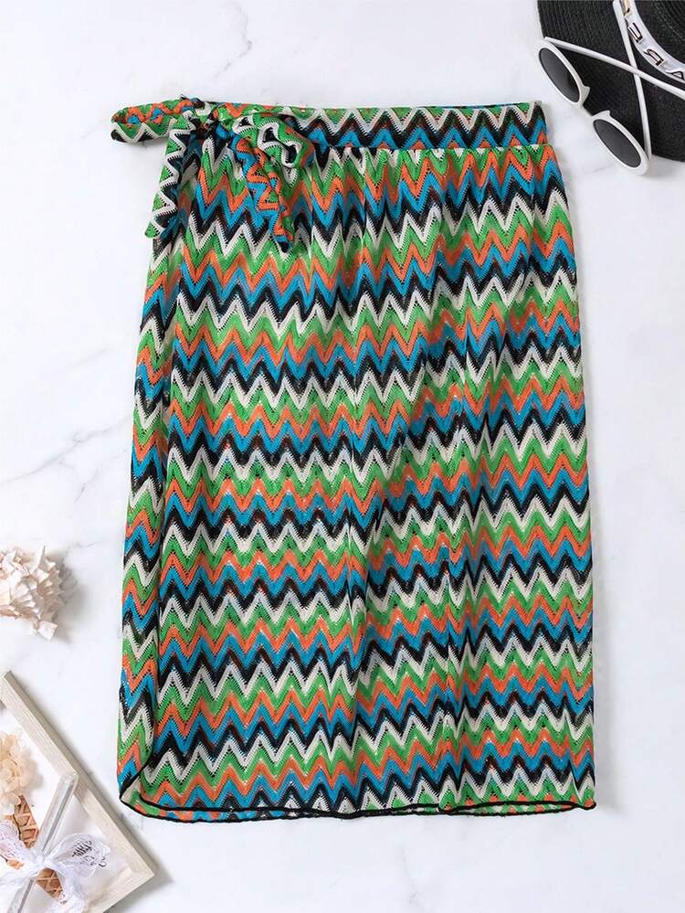 Women'S Zigzag Patterned Side Knot Cover Up Skirt Summer
