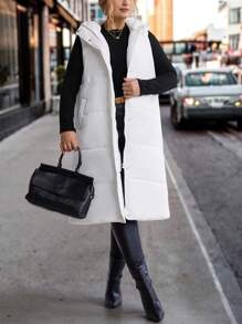 SHEIN LUNE Plus Slant Pockets Hooded Vest Padded Coat Quần áo mùa đông - trắng - Xem 6