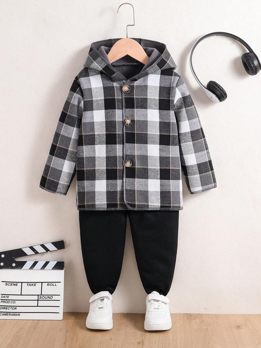 幼兒男孩格紋夾克和褲子套裝 - 彩色 - 查看 1