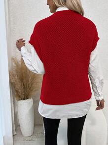 SHEIN LUNE Casual Women's Sweater Vest - Red - View 2