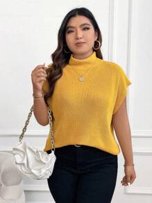 SHEIN CURVE+ Hơn Cổ giả tay cánh Knit ngọn - gừng - Xem 3