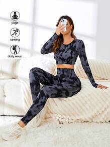 Easithlete Tie Dye Seamless Sports Set - Black - View 5