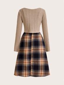 SHEIN LUNE 女士肋紋連身上衣和格紋裙套裝 - 彩色 - 查看 2