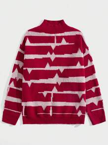 ROMWE MEN Street Life Herren Drop Shoulder Pullover mit Stehkragen und Farbblock Motiv