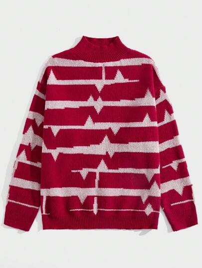 Street Life Men Color Block High Neck Drop Shoulder Sleeve Sweater