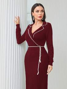 Modelyn Pearls Beaded Sweater Dress Without Belt