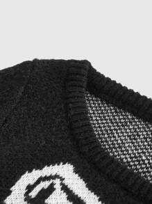 ROMWE Goth 骷髏鈴鐺袖毛衣 - 黑與白 - 查看 4