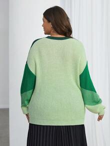 SHEIN Essnce Kích thước lớn Của phụ nữ Màu sắc Chặn Thả vai Áo len - màu xanh lá - Xem 2