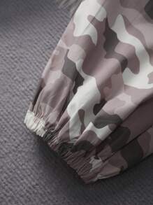 SHEIN 少女羅紋長袖上衣和迷彩褲,2 件/套,帶口袋,夏季 - 黑色 - 查看 6