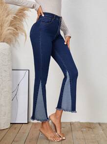 SHEIN Privé Quần Jeans Loe Phối Màu Có Viền Tua Rua - Rửa tối - Xem 5